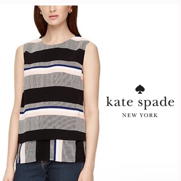 Kate Spade Bay Stripe Double Layer Tank Black/Navy/White/Pink - Picture 1 of 4